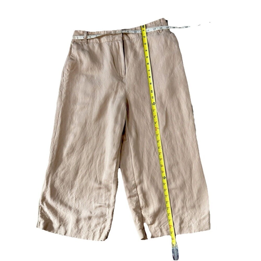Linen Wide Leg Crop Pants Beige High Rise Summer Minimalist Women M - Picture 5 of 7